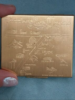 Vintage Las Vegas Embossed Souvenir Compact -  Gold Tone